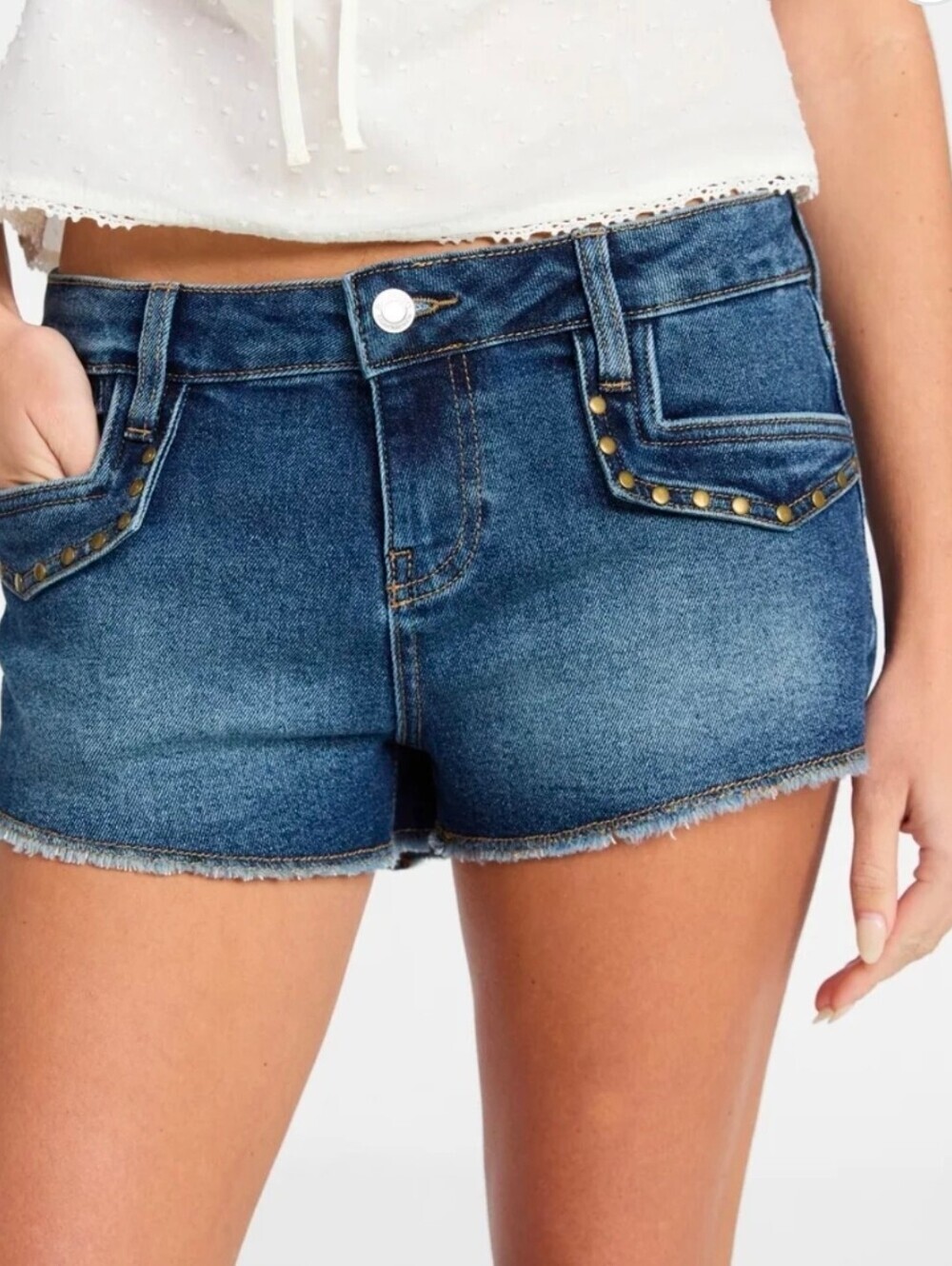 New Women's Studded Denim Summer sexy Hot Shorts, 2'' Inseam, No Boundaries